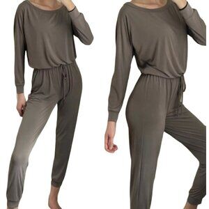 Revolve Lanston Green Jumpsuit Boatneck Long Sleeve Sz Large Elastic Waist Slink